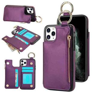 For iPhone 11 Pro RFlD Anti-theft Double Buckle Ring Zipper Card Phone Case(Dark Purple)