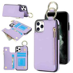 For iPhone 11 Pro RFlD Anti-theft Double Buckle Ring Zipper Card Phone Case(Purple)