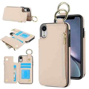 For iPhone XR RFlD Anti-theft Double Buckle Ring Zipper Card Phone Case(White)