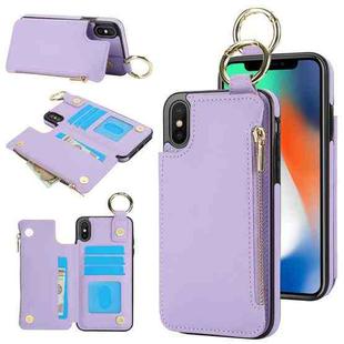 For iPhone XS Max RFlD Anti-theft Double Buckle Ring Zipper Card Phone Case(Purple)