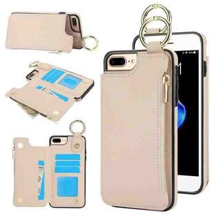 For iPhone 8 Plus / 7 Plus RFlD Anti-theft Double Buckle Ring Zipper Card Phone Case(White)