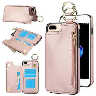 For iPhone 8 Plus / 7 Plus RFlD Anti-theft Double Buckle Ring Zipper Card Phone Case(Rose Gold)