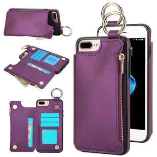 For iPhone 8 Plus / 7 Plus RFlD Anti-theft Double Buckle Ring Zipper Card Phone Case(Dark Purple)