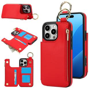 For iPhone 16 Pro Max RFlD Anti-theft Double Buckle Ring Zipper Card Phone Case(Red)