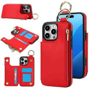 For iPhone 16 Pro RFlD Anti-theft Double Buckle Ring Zipper Card Phone Case(Red)