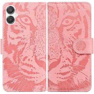 For Samsung Galaxy A25 5G / A25e JP Edition Tiger Embossing Pattern Flip Leather Phone Case(Pink)