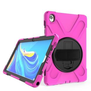 For Huawei MediaPad M6 10.8 Shockproof Colorful Silicone + PC Protective Case with Holder & Hand Grip Strap(Rose Red)