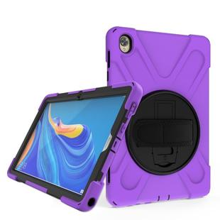 For Huawei MediaPad M6 10.8 Shockproof Colorful Silicone + PC Protective Case with Holder & Hand Grip Strap(Purple)