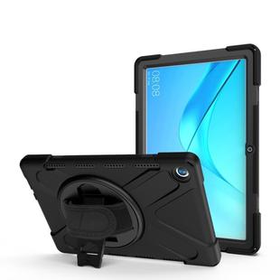 For Huawei MediaPad M5 10.8 Shockproof Colorful Silicone + PC Protective Case with Holder & Hand Grip Strap(Black)