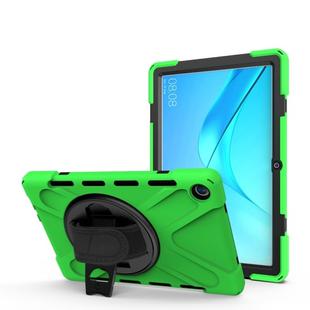 For Huawei MediaPad M5 10.8 Shockproof Colorful Silicone + PC Protective Case with Holder & Hand Grip Strap(Green)