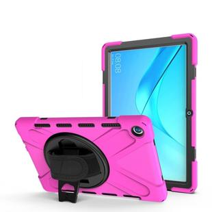For Huawei MediaPad M5 10.8 Shockproof Colorful Silicone + PC Protective Case with Holder & Hand Grip Strap(Rose Red)