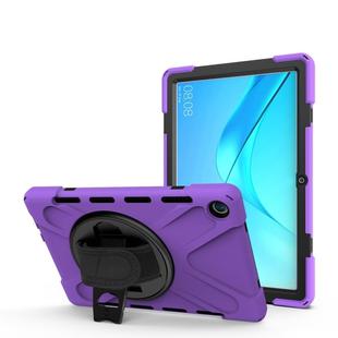 For Huawei MediaPad M5 10.8 Shockproof Colorful Silicone + PC Protective Case with Holder & Hand Grip Strap(Purple)