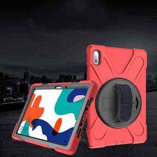 For Huawei MatePad 10.4 Shockproof Colorful Silicone + PC Protective Case with Holder & Hand Grip Strap(Red)