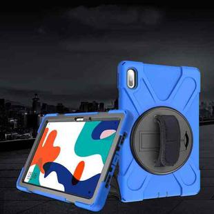 For Huawei MatePad 10.4 Shockproof Colorful Silicone + PC Protective Case with Holder & Hand Grip Strap(Blue)