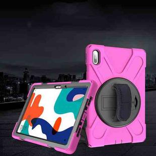 For Huawei MatePad 10.4 Shockproof Colorful Silicone + PC Protective Case with Holder & Hand Grip Strap(Rose Red)