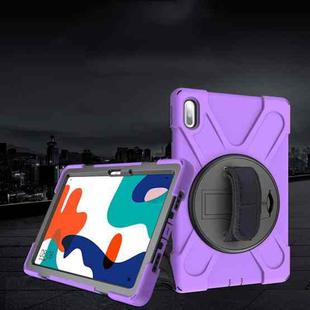For Huawei MatePad 10.4 Shockproof Colorful Silicone + PC Protective Case with Holder & Hand Grip Strap(Purple)