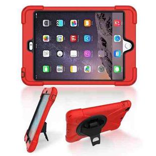 For iPad Mini 3 & 2 & 1 Shockproof Colorful Silicone + PC Protective Case with Holder & Hand Grip Strap(Red)