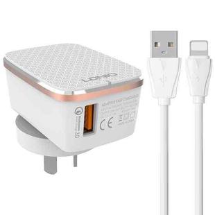 LDNIO A1204Q QC3.0 18W USB Fast Charger with 1m USB to 8 Pin Cable, Plug Type:US Plug(White Gold)