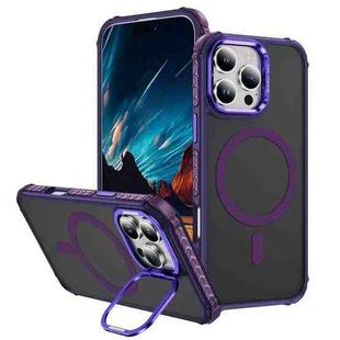 For iPhone 16 Pro Max Rainbow Series Skin Feel MagSafe Lens Holder Phone Case(Dark Purple)