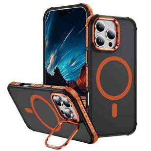 For iPhone 16 Pro Rainbow Series Skin Feel MagSafe Lens Holder Phone Case(Orange)