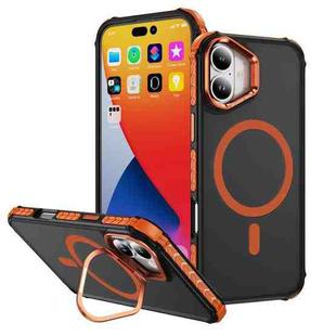 For iPhone 16 Plus Rainbow Series Skin Feel MagSafe Lens Holder Phone Case(Orange)