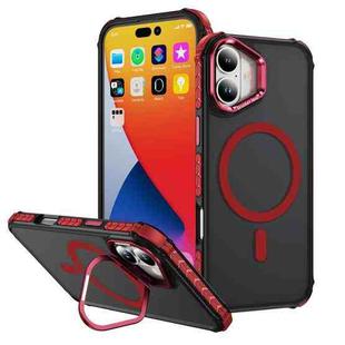 For iPhone 16 Plus Rainbow Series Skin Feel MagSafe Lens Holder Phone Case(Red)