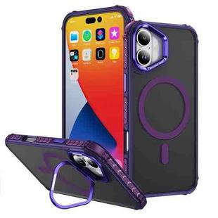 For iPhone 16 Plus Rainbow Series Skin Feel MagSafe Lens Holder Phone Case(Dark Purple)