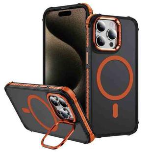 For iPhone 15 Pro Rainbow Series Skin Feel MagSafe Lens Holder Phone Case(Orange)