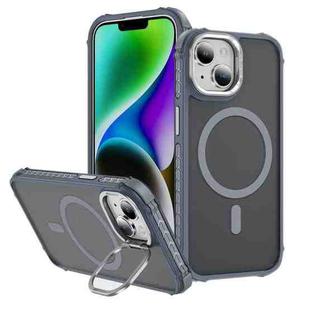 For iPhone 15 Plus Rainbow Series Skin Feel MagSafe Lens Holder Phone Case(Grey)