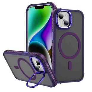 For iPhone 15 Plus Rainbow Series Skin Feel MagSafe Lens Holder Phone Case(Dark Purple)