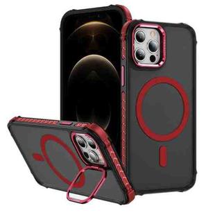 For iPhone 12 Pro Max Rainbow Series Skin Feel MagSafe Lens Holder Phone Case(Red)