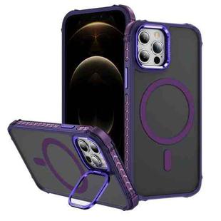 For iPhone 12 Pro Max Rainbow Series Skin Feel MagSafe Lens Holder Phone Case(Dark Purple)