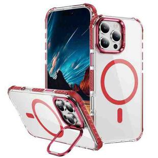 For iPhone 16 Pro Max Rainbow Series Transparent MagSafe Lens Holder Phone Case(Red)