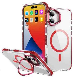 For iPhone 16 Plus Rainbow Series Transparent MagSafe Lens Holder Phone Case(Red)