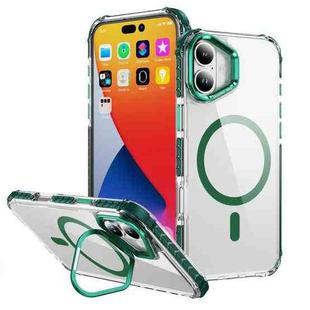 For iPhone 16 Plus Rainbow Series Transparent MagSafe Lens Holder Phone Case(Green)