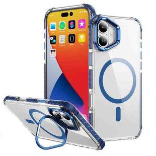 For iPhone 16 Rainbow Series Transparent MagSafe Lens Holder Phone Case(Blue)