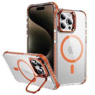 For iPhone 15 Pro Rainbow Series Transparent MagSafe Lens Holder Phone Case(Orange)