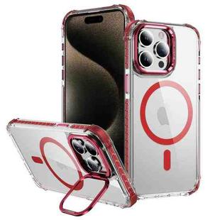 For iPhone 15 Pro Rainbow Series Transparent MagSafe Lens Holder Phone Case(Red)