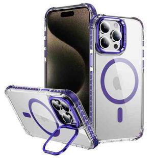 For iPhone 15 Pro Rainbow Series Transparent MagSafe Lens Holder Phone Case(Purple)