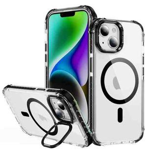 For iPhone 14 Plus Rainbow Series Transparent MagSafe Lens Holder Phone Case(Black)