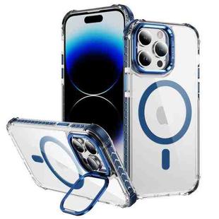 For iPhone 14 Pro Max Rainbow Series Transparent MagSafe Lens Holder Phone Case(Blue)