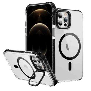 For iPhone 12 Pro Max Rainbow Series Transparent MagSafe Lens Holder Phone Case(Black)