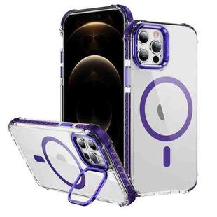 For iPhone 12 Pro Max Rainbow Series Transparent MagSafe Lens Holder Phone Case(Purple)