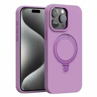 For iPhone 15 Pro Max Liquid Silicone MagSafe Metal Ring Holder Phone Case(Purple)