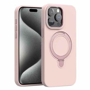 For iPhone 15 Pro Liquid Silicone MagSafe Metal Ring Holder Phone Case(Sand Pink)