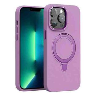 For iPhone 13 Pro Max Liquid Silicone MagSafe Metal Ring Holder Phone Case(Purple)