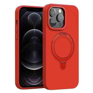 For iPhone 12 Pro Liquid Silicone MagSafe Metal Ring Holder Phone Case(Red)