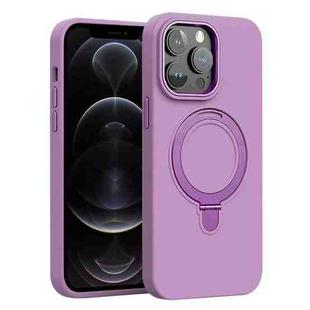 For iPhone 12 Pro Liquid Silicone MagSafe Metal Ring Holder Phone Case(Purple)