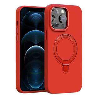 For iPhone 12 Pro Max Liquid Silicone MagSafe Metal Ring Holder Phone Case(Red)