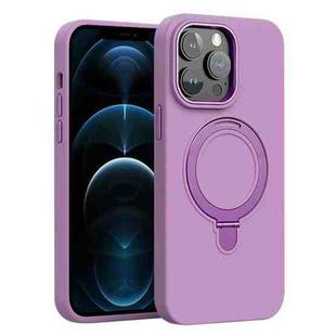 For iPhone 12 Pro Max Liquid Silicone MagSafe Metal Ring Holder Phone Case(Purple)